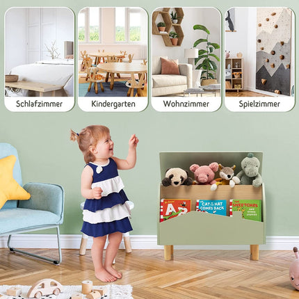 Wooden Toy Storage Chest with Shelf – Green
