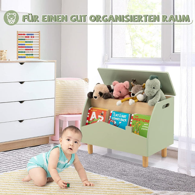 Wooden Toy Storage Chest with Shelf – Green