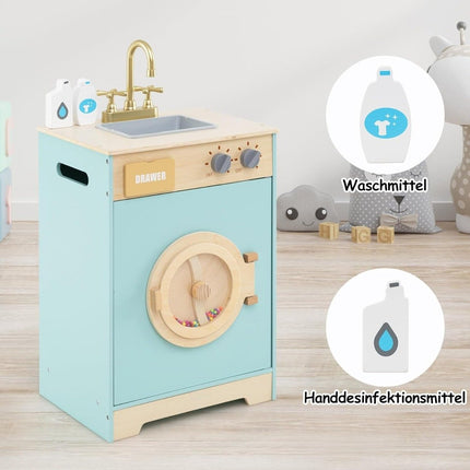 Wooden Toy Washing Machine with Detergent, Sink, and Accessories