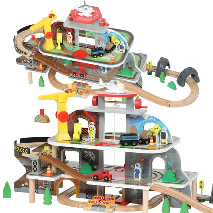 Wooden Train Set, 79 Pieces, 4 Levels, Expandable