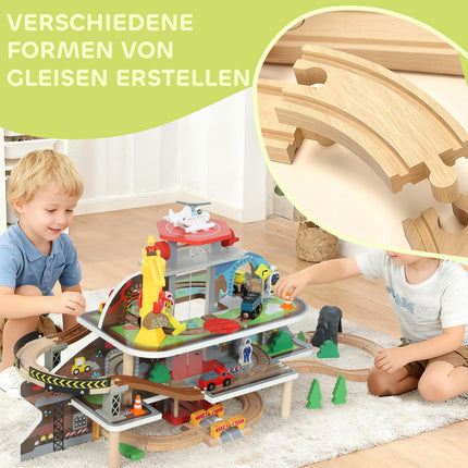Wooden Train Set, 79 Pieces, 4 Levels, Expandable