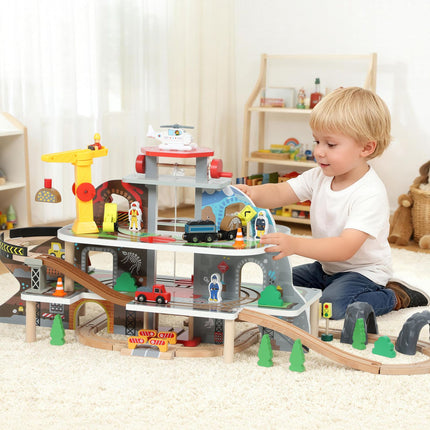Wooden Train Set, 79 Pieces, 4 Levels, Expandable