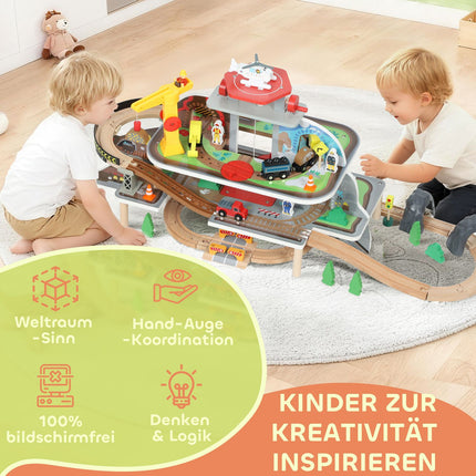 Wooden Train Set, 79 Pieces, 4 Levels, Expandable