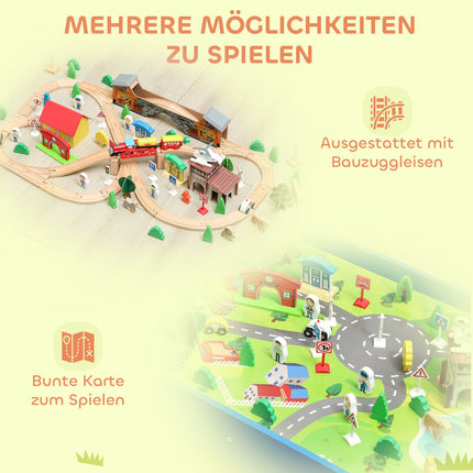 Wooden Train Set Table, 108 Pieces, Removable Top, 98x60.5x40 cm