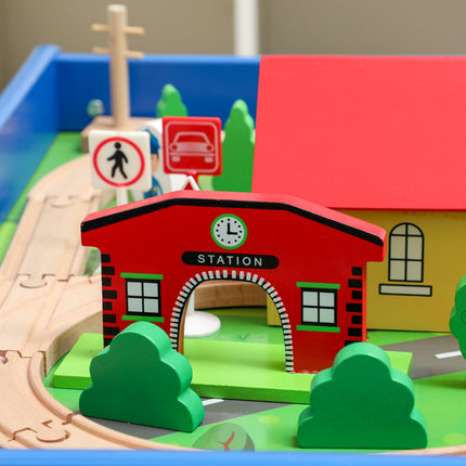 Wooden Train Set Table, 108 Pieces, Removable Top, 98x60.5x40 cm