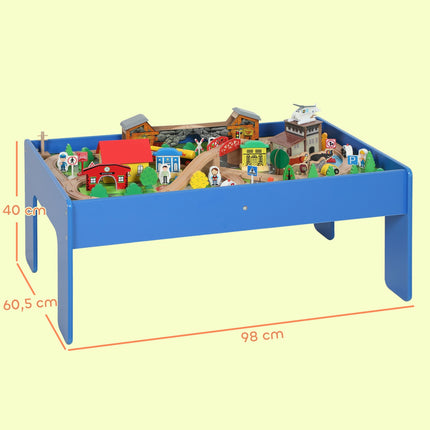 Wooden Train Set Table, 108 Pieces, Removable Top, 98x60.5x40 cm