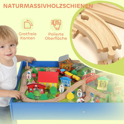Wooden Train Set Table, 108 Pieces, Removable Top, 98x60.5x40 cm