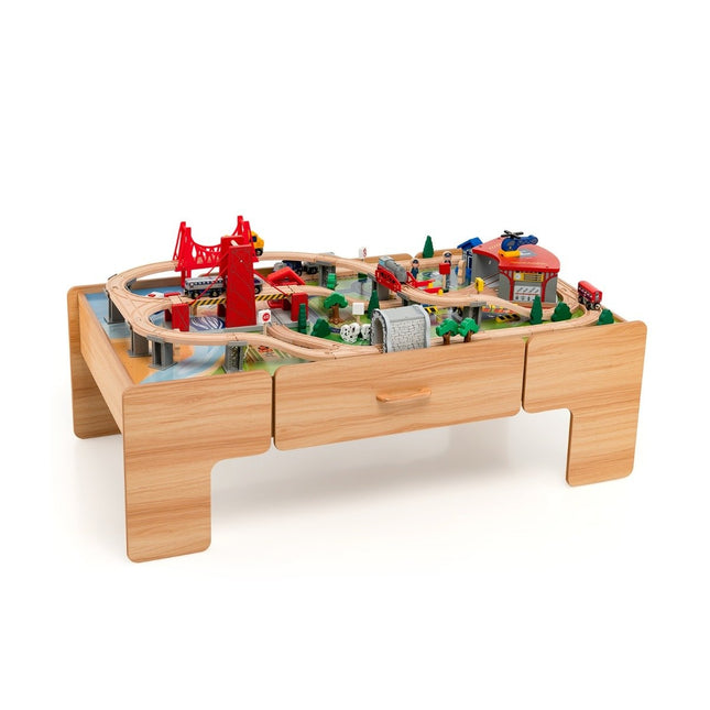 Houten treinset met omkeerbaar tafelblad, 100 stuks