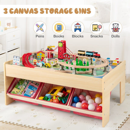 Wooden Train Table, 2 Reversible Tops, 3 Drawers, 94-Pc