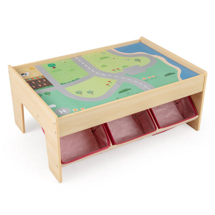 Wooden Train Table, 2 Reversible Tops, 3 Drawers, 94-Pc