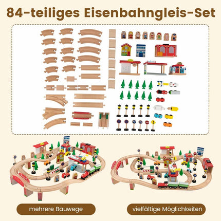 Wooden Train Table Set with Reversible Top, 84 Pieces