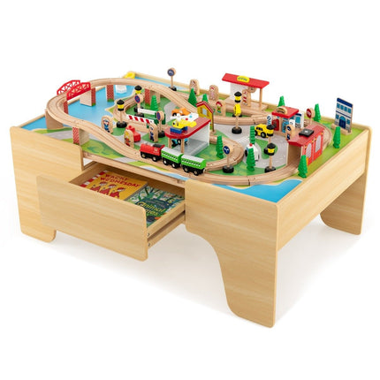 Wooden Train Table Set with Reversible Top, 84 Pieces