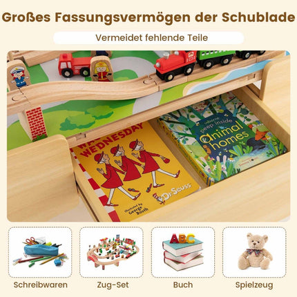Wooden Train Table Set with Reversible Top, 84 Pieces