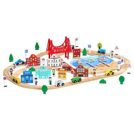 Wooden Train Track Set, 113-Piece, Storage Box