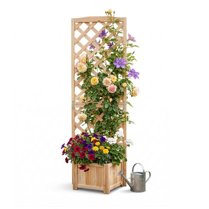 Wooden Trellis Planter Box, 180 cm, Natural Finish