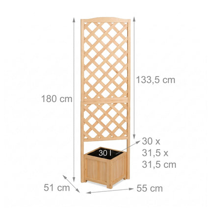 Wooden Trellis Planter Box, 180 cm, Natural Finish