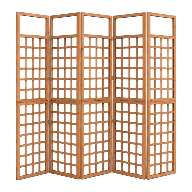 Wooden Trellis Screen, Light Brown, 5 Panels