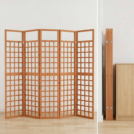 Wooden Trellis Screen, Light Brown, 5 Panels