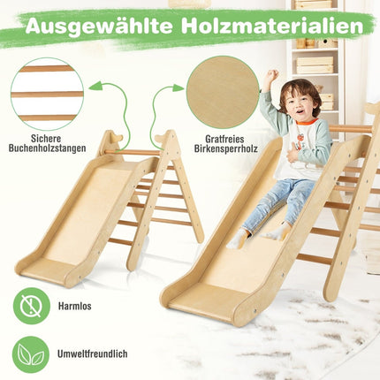 Wooden Triangle Climbing Set with Slide for Kids