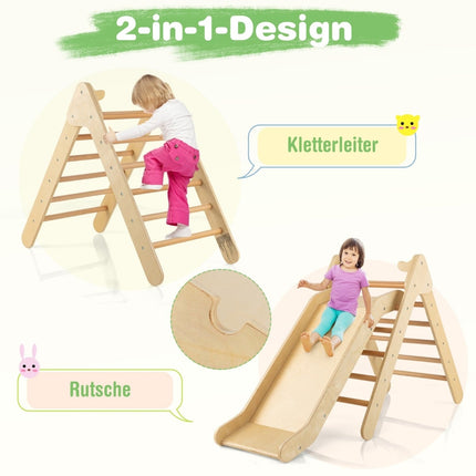 Wooden Triangle Climbing Set with Slide for Kids