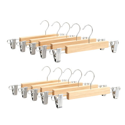 Wooden Trouser Hangers, 10-Pack, Swivel Hook, Adjustable Clips