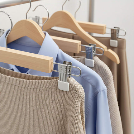 Wooden Trouser Hangers, 10-Pack, Swivel Hook, Adjustable Clips