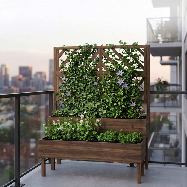 Wooden Two-Tier Planter With Trellis, Raised Beds