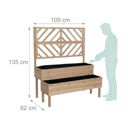 Wooden Two-Tier Planter With Trellis, Raised Beds