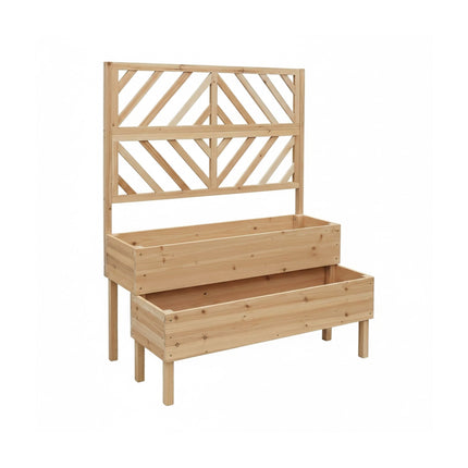 Wooden Two-Tier Planter With Trellis, Raised Beds