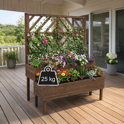 Wooden Two-Tier Planter With Trellis, Raised Beds