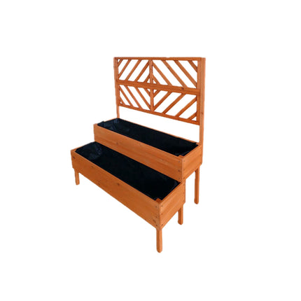 Wooden Two-Tier Raised Planter With Trellis, Drainage