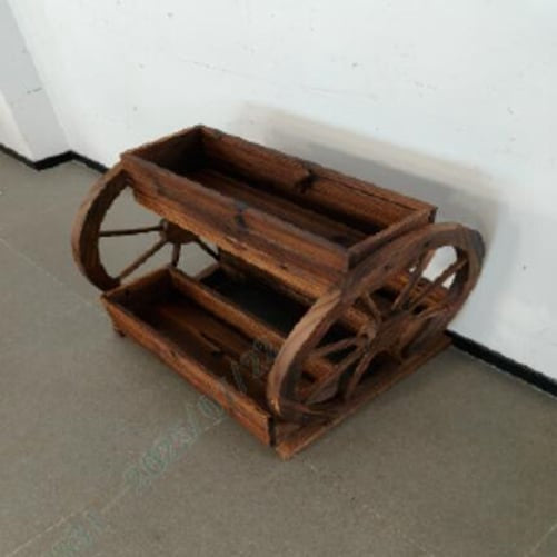 Wooden Wagon Planter, 3-Tier 3-Box, Drainage Holes