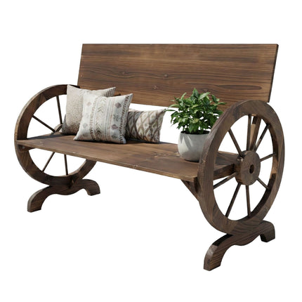 Wooden Wagon-Wheel Garden Bench – 2-Seater, Weatherproof