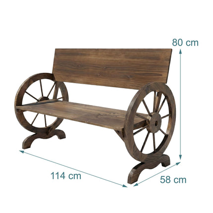 Wooden Wagon-Wheel Garden Bench – 2-Seater, Weatherproof