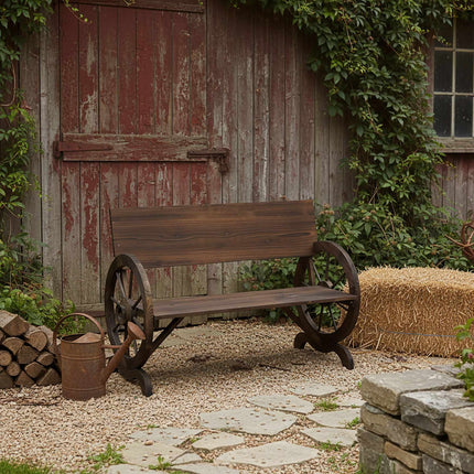Wooden Wagon-Wheel Garden Bench – 2-Seater, Weatherproof