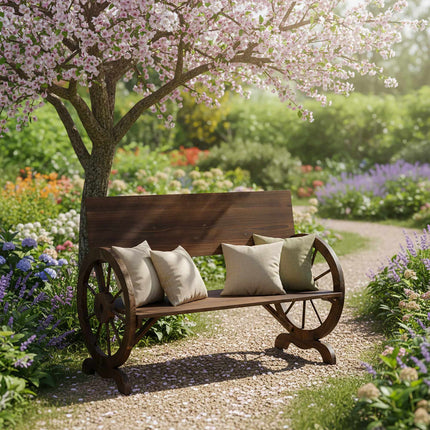 Wooden Wagon-Wheel Garden Bench – 2-Seater, Weatherproof