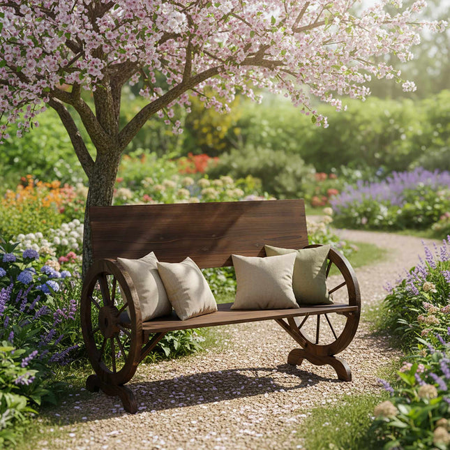 Wooden Wagon-Wheel Garden Bench – 2-Seater, Weatherproof