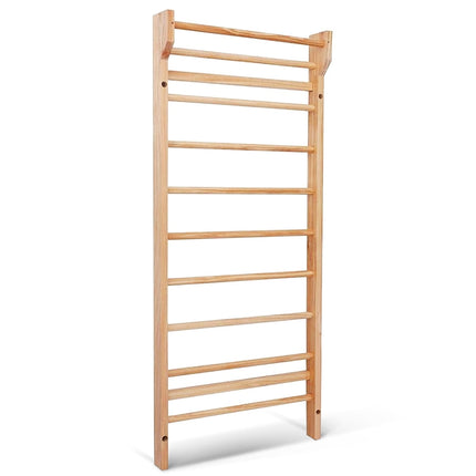 Wooden Wall Bars with Pull-Up Bar, 10 Rungs, 100kg Capacity