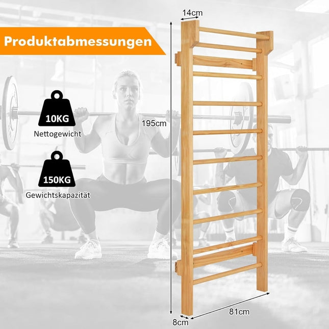Houten wandrek met optrekstang, 10 sporten, draagvermogen 100 kg