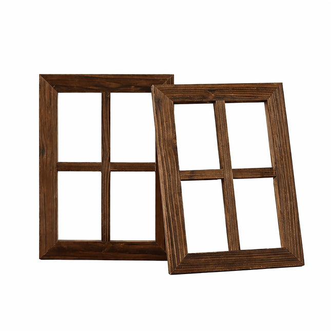 Wooden Window Decor Set, Rustic Faux Frames, 2 Pack