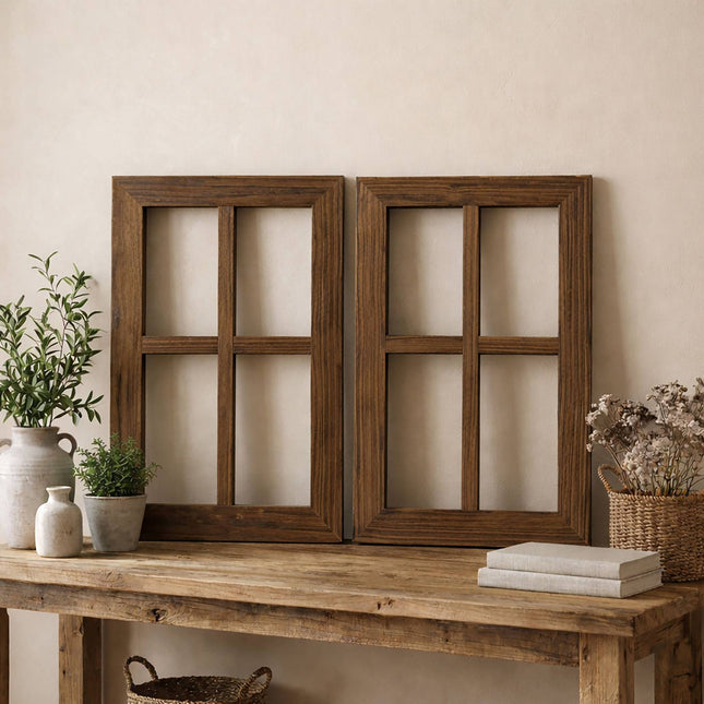 Wooden Window Decor Set, Rustic Faux Frames, 2 Pack