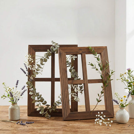 Wooden Window Decor Set, Rustic Faux Frames, 2 Pack