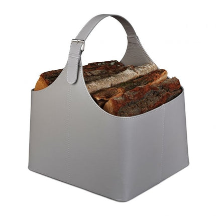 Wooden basket Imitation leather Dark grey