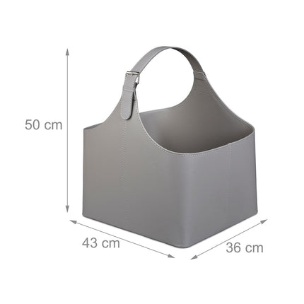Wooden basket Imitation leather Dark grey