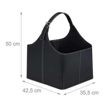 Wooden basket in imitation leather with handle