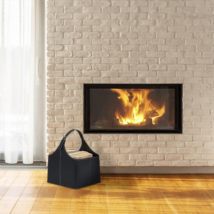 Wooden basket in imitation leather with handle