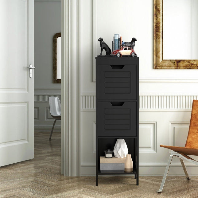 Wooden bathroom chest of drawers with 2 drawers 30 x 30 x 89 cm black