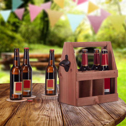 Wooden beer holder with bottle opener