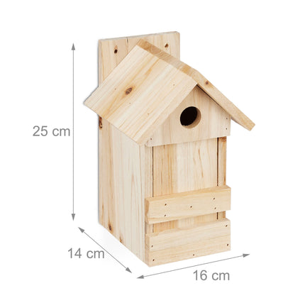 Wooden birdhouse with pointed roof