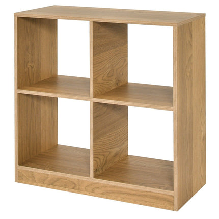 Wooden bookcase with 4 compartments cube shelf & anti-tip 73 x 33 x 73 cm natural